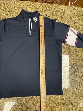 FootJoy Men’s Navy Quarter-Zip Pullover with White & Pink Sleeve Panels